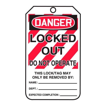 Accuform Accuform Lockout Tag, Danger Locked Out Do Not Operate, PF-Cardstock, 25/Pack MLT407CTP